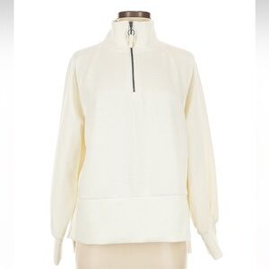 Balance Collection Cream Waffle Weave Ribbed Textured Quarter-Zip Pullover